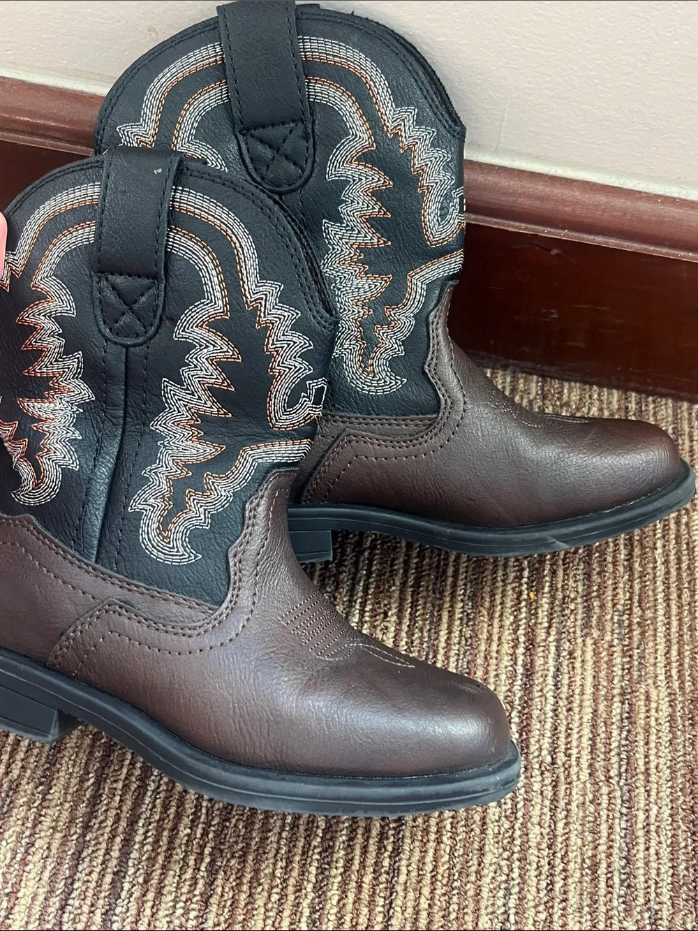 Dream Pairs Brown and Black Kids Western Cowboy Boots